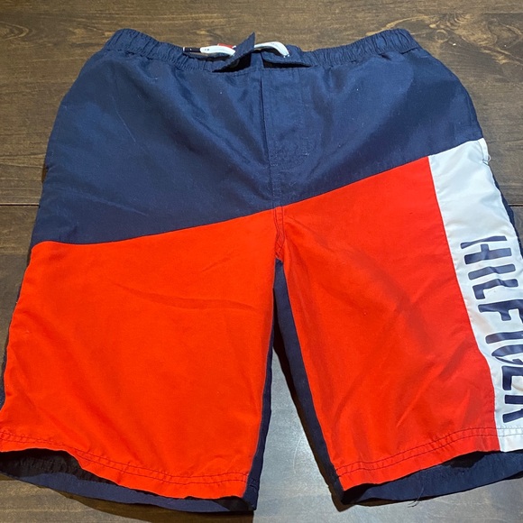 Tommy Hilfiger Men's Navy and Red Board Shorts - Picture 1 of 4